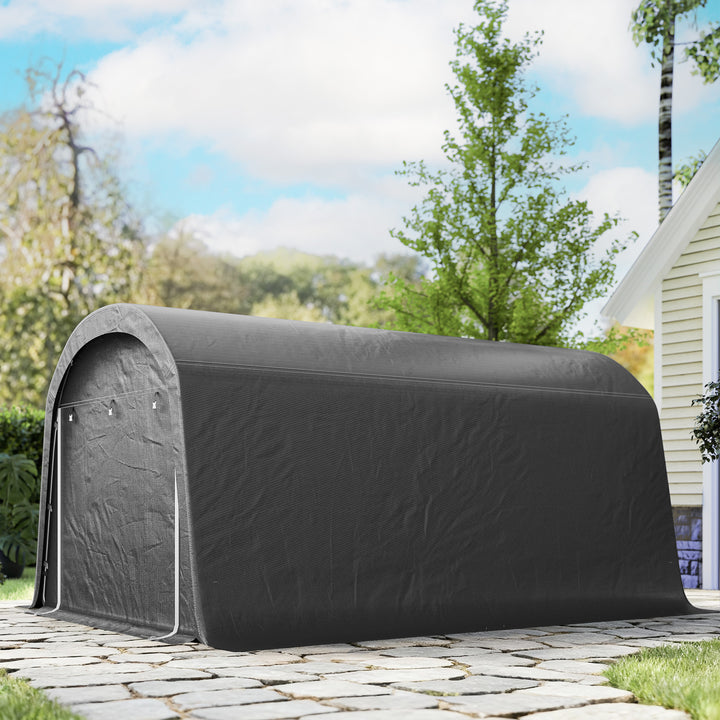 Haveskur med plastikpresenning, værktøjstelt, mobil garage, 300B x 450D x 230H cm, mørkegrå