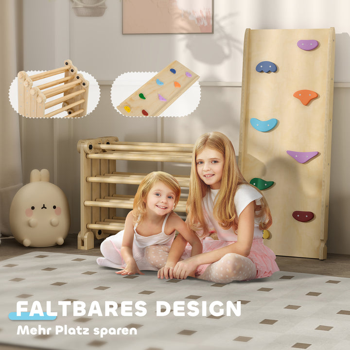 3-i-1 foldbart klatrestativ med stige og rutsjebane/klatrevæg, lavet af træ, til børn i alderen 1,5-4 år