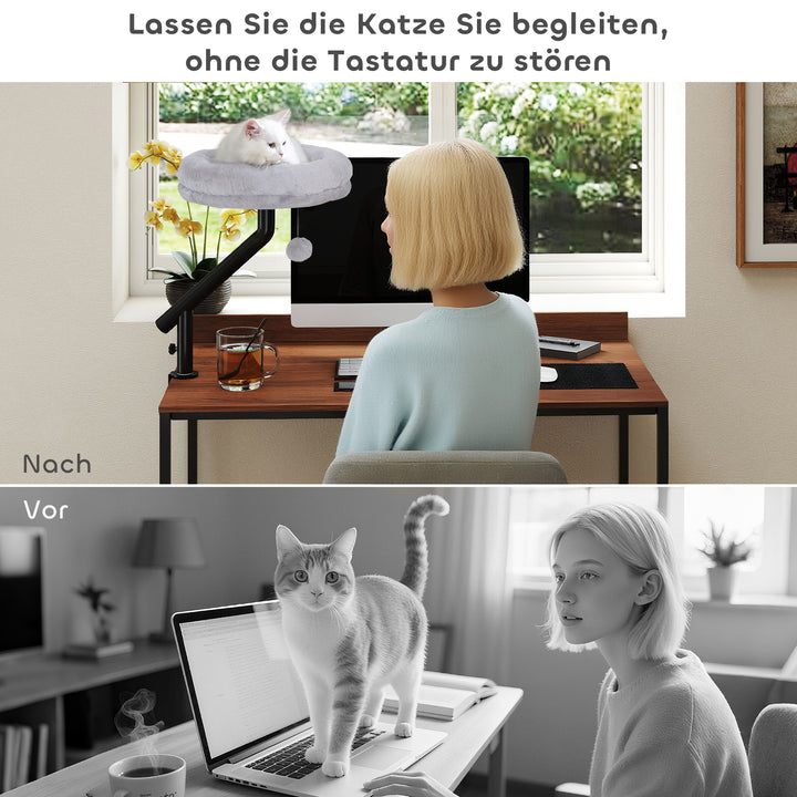 Katteseng til skrivebord, katteseng til skrivebord med 360° rotation, justerbar højde, katteseng med aftagelig, maskinvaskbar seng, til katte under 6 kg, hjemmekontor, grå