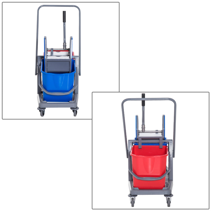 Rengøringsvogn moppevogn med 2 spande systemvogn med 4 letløbende hjul metal+pp blå+rød 73 × 45 × 92 cm