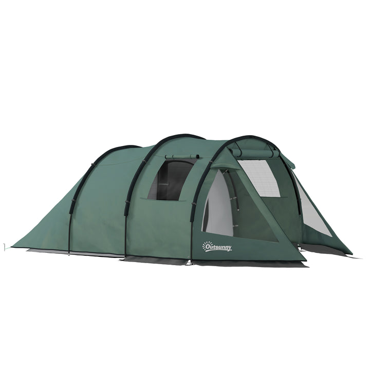 Campingtelt til 3-4 personer, to indvendige rum, netvinduer, grøn, 4,75 x 2,64 x 1,72 m