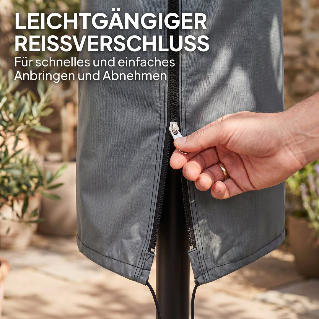 Paraplyovertræk til haveparasol, vejrbestandigt, lynlås, Oxford polyester, 178 cm, grå