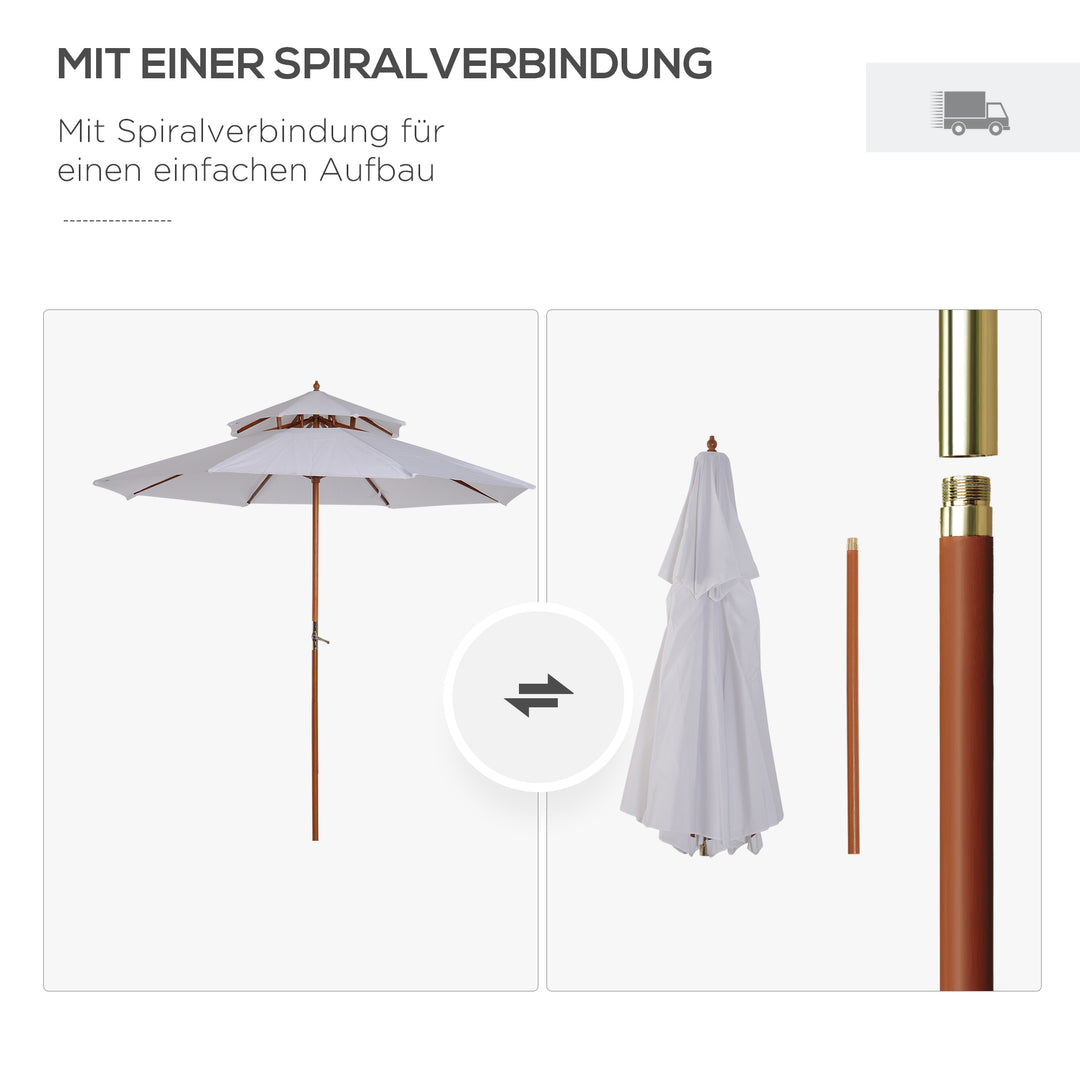 Træparasol, træparasol, haveparasol, balkonparasol, dobbelt baldakin, cremefarvet