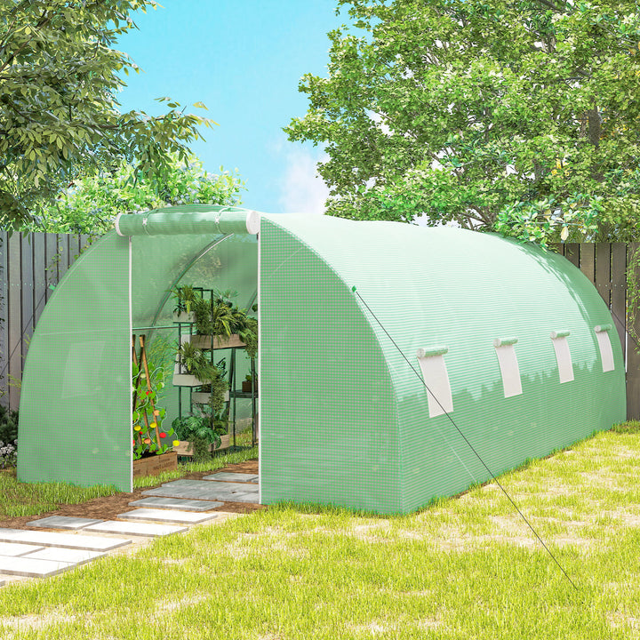 Drivhus i polytunnel med walk-in-funktion, 8 vinduer med insektnet, robust film, stålramme, 6 x 3 x 2 m, grøn