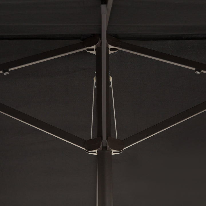 Dobbeltparasol 455 x 270 cm haveparasol med håndsving oval stabil metalstang markedsparasol dobbeltparasol terrasseparasol solbeskyttelse til strand balkon terrasse have sort