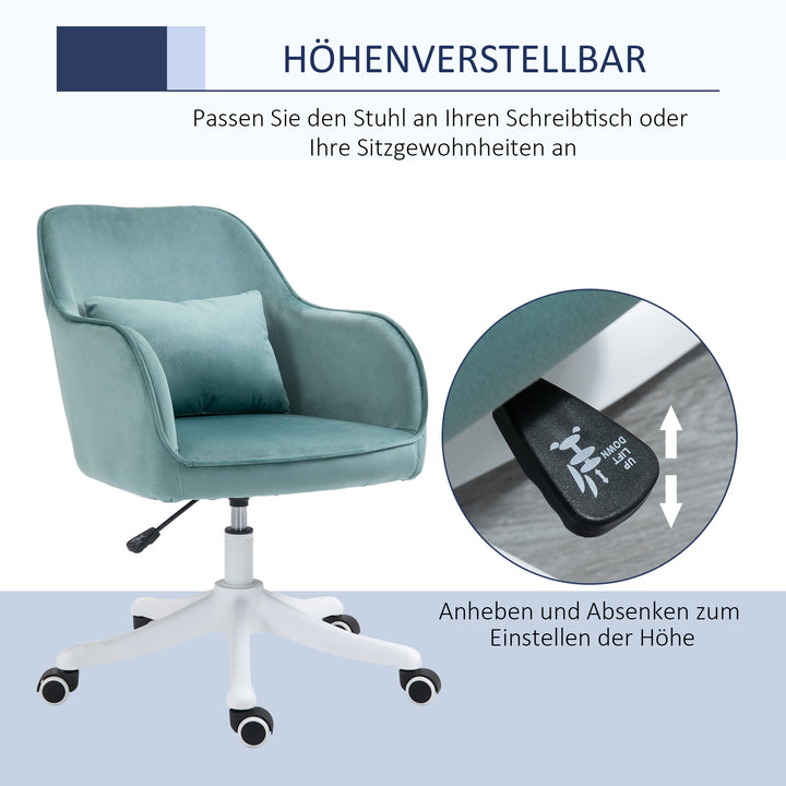 Massagekontorstol i fløjlslook, lændehynde med vibrationsmassage, op til 115 kg, usb-trinposition, højdejusterbar, 57b x 70d x 78-86h cm, grøn