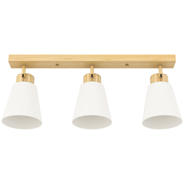 LED loftlampe 40W, loftlampe med dobbelt montering og 90° justerbare hoveder med 3 E27-fatninger, naturtræ