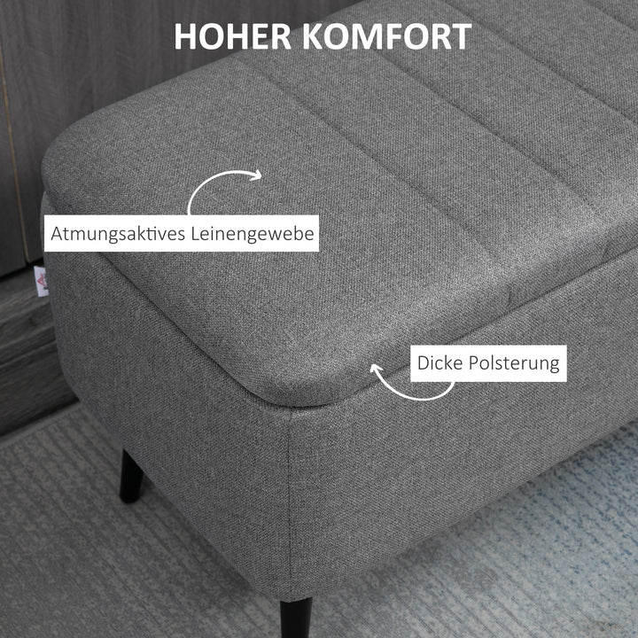 Opbevaringsbænk med linnedlook, kommode med stålben, 102 x 40 x 44 cm, grå