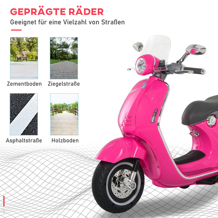 Elmotorcykel til børn med mp3-musik, forlygter, 3-6 år, kunstlæder, metal, 108 x 49 x 75 cm, lyserød