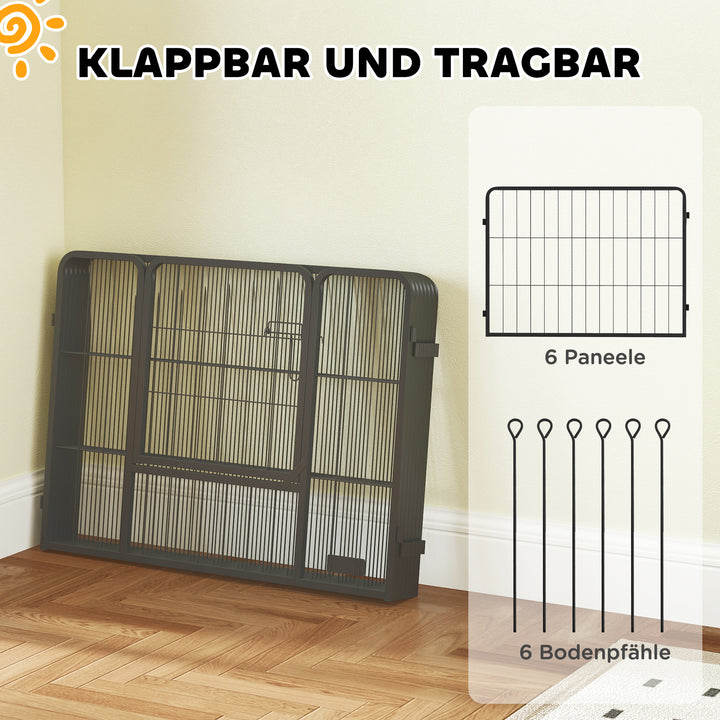 Hundehegn, kæledyrsindhegning, 6 paneler, stål, foldbar, grå