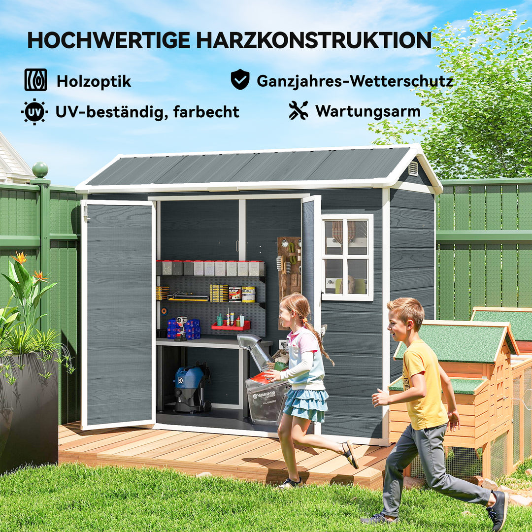 Haveskur 2,77 m², redskabsskur med trælook, 2 vinduer, dobbeltdør, ventilation, gulv, lås, handsker
