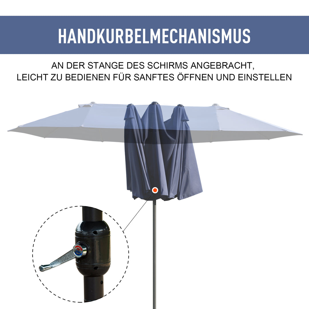 Dobbeltparasol 455 x 270 cm haveparasol med håndsving oval stabil metalstang markedsparasol dobbeltparasol terrasseparasol solbeskyttelse til strand balkon terrasse have blå