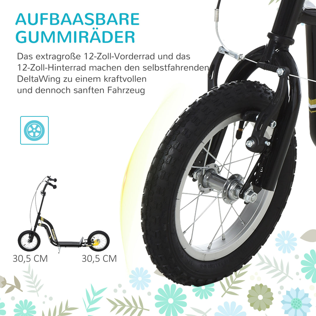 Børneløbehjul fra 5 år løbehjul børneløbehjul sparkløbehjul city scooter børneløbehjul kickboard med luftgummidæk 12 tommer gummi aluminium sort 120 x 58 x 85-95 cm