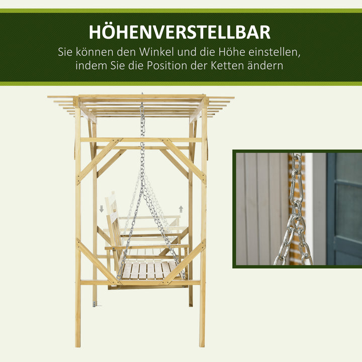Gyngebænk med pergola, til 2 personer, højdejusterbar, massiv træramme, 2,21 x 1,40 x 1,96 m