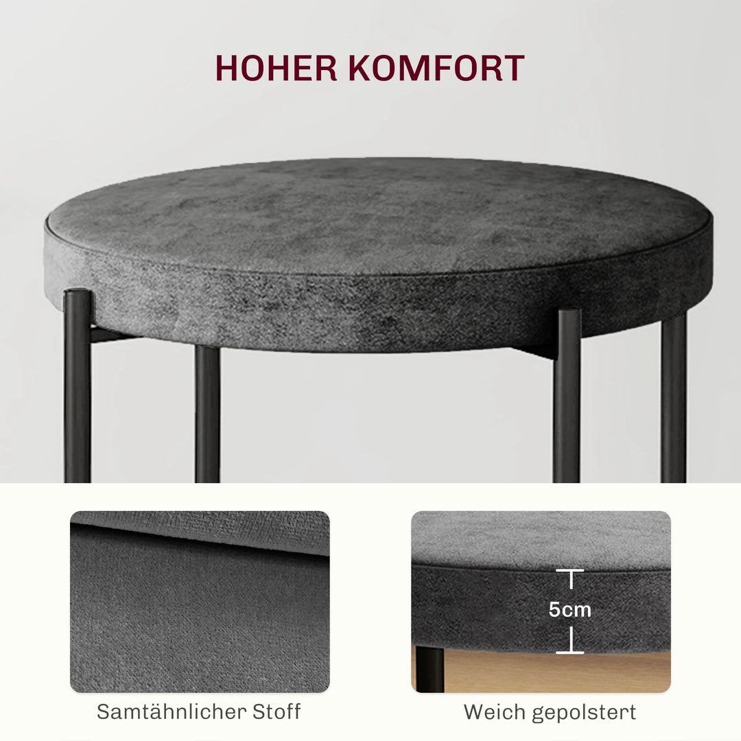 Køkkenskamler sæt med 4, stabelbar, velvet look, op til 100 kg, stålstel, 41,5 x 41,5 x 46 cm, mørkegrå