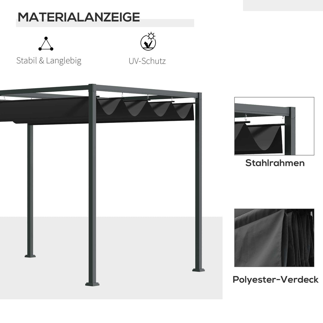 Pergola ca. 3x2m Havepavillon Terrassetag Metal Fritstående Havepavillon med Justerbart Tag, UV-beskyttelse, Solskærm til Terrasse og Have, Sort+Grå