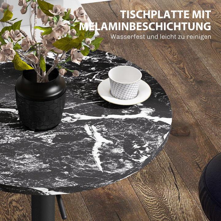 Barbord til 2 personer, højdejusterbart, marmorlook, 60 x 60 x 68-93,5 cm, sort