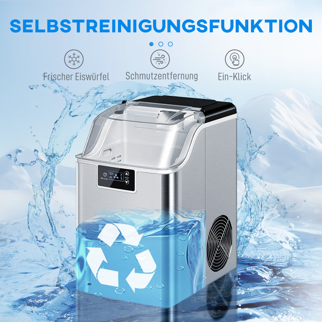Isterningmaskine, isterningdispenser, ismaskine, 20 kg/24t isterningmaskine med 2,1 L vandtank, sølv