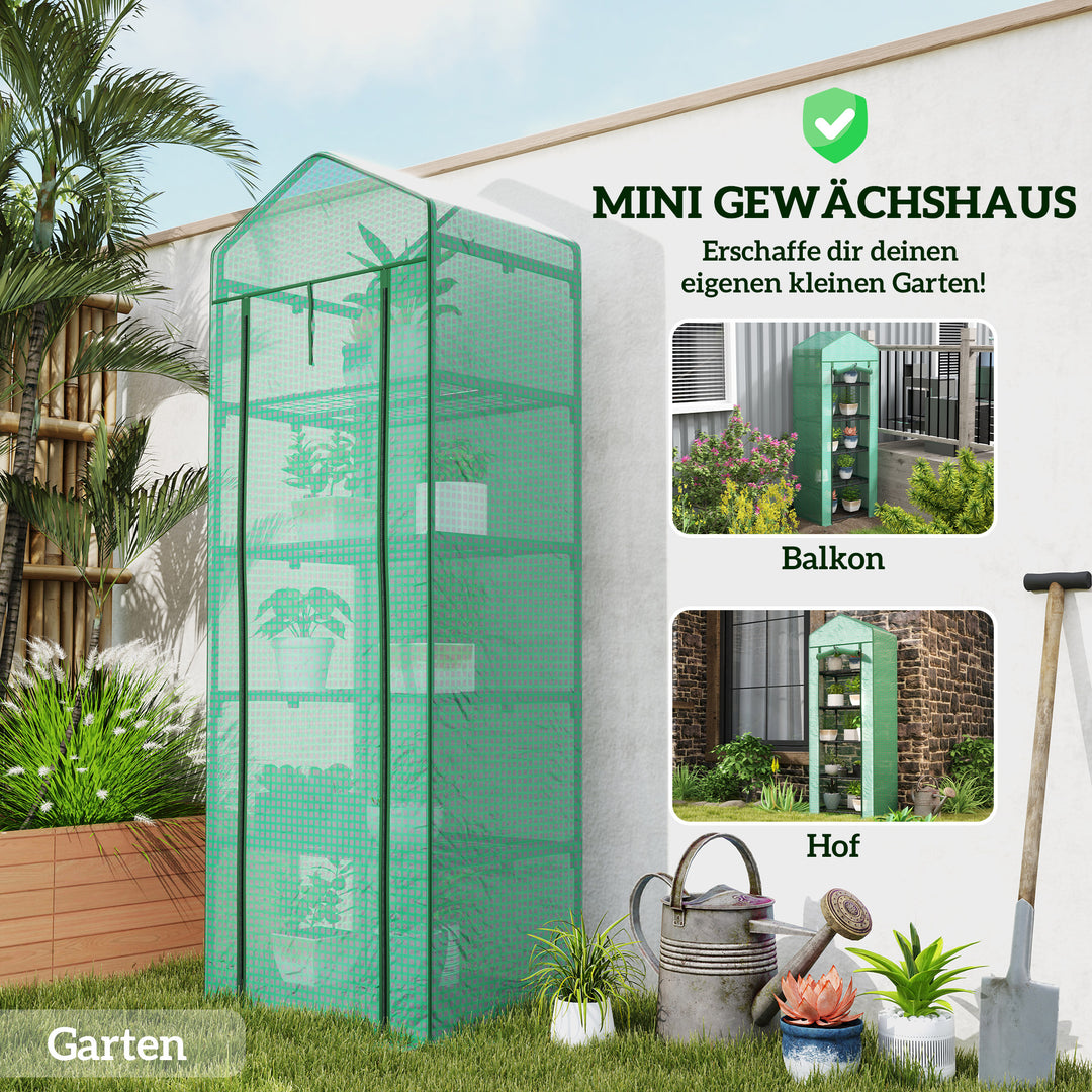 Minidrivhus til blomster eller grøntsager, stål, plastik, 69l x 49b x 193h cm, grøn
