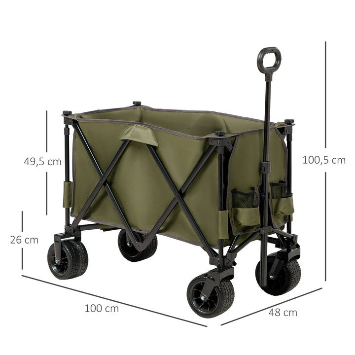 Sammenklappelig vogn med 7 sidelommer, justerbart håndtag, op til 120 kg, stål, grøn, 100 x 48 x 100,5 cm