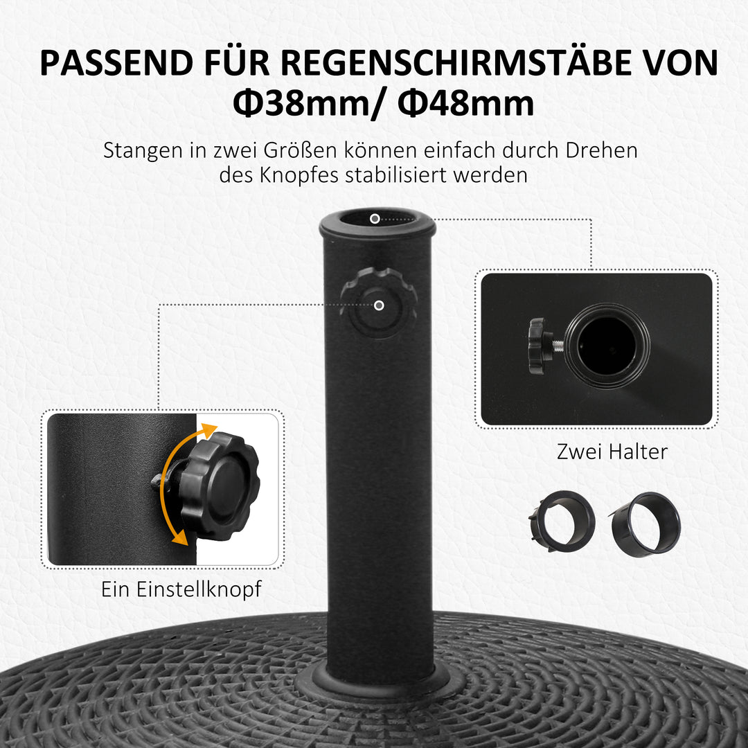 Parasolfod 25 kg, rund med hjul, rottinglook, til parasolstænger med Ø38/48 mm, til have, altan, sort