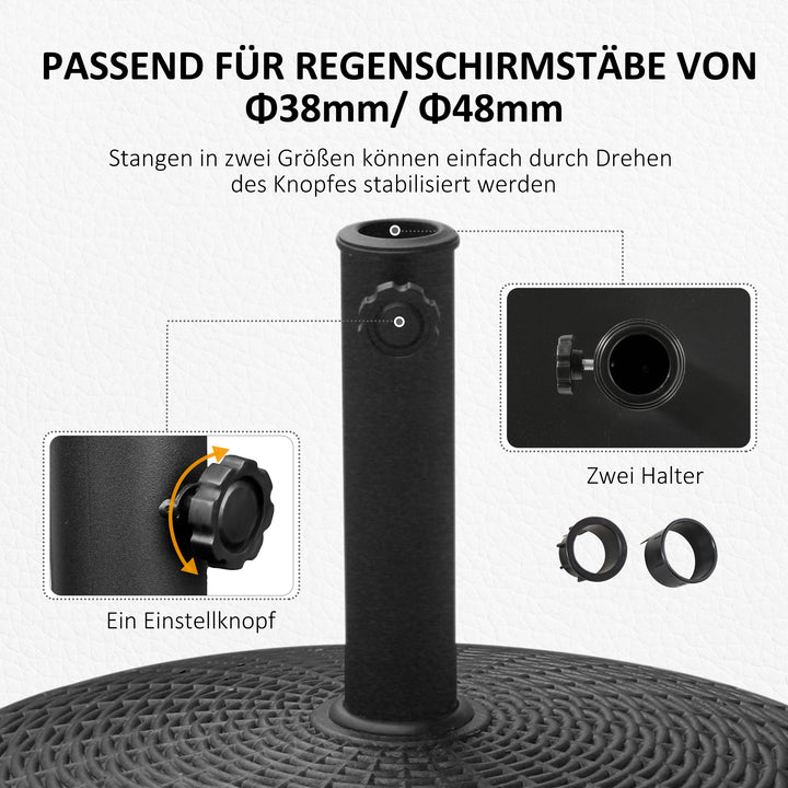 Parasolfod 25 kg, rund med hjul, rottinglook, til parasolstænger med Ø38/48 mm, til have, altan, sort