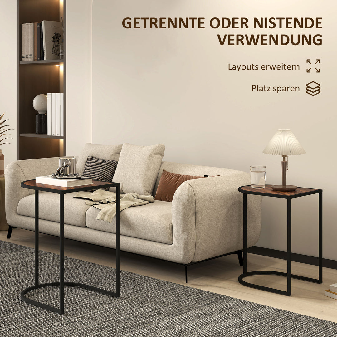 Indskudsbordssæt, sideborde, metalstel, bordplade i trælook, brun