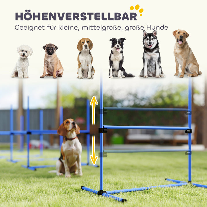 Agilitysæt til hunde, 4-delt højdejusterbart agilityudstyr, hoppestangsæt, sammenlåsende hækkesæt med 4 hække, bæretaske, koordinationstræning, hoppestangsæt til leg og træning
