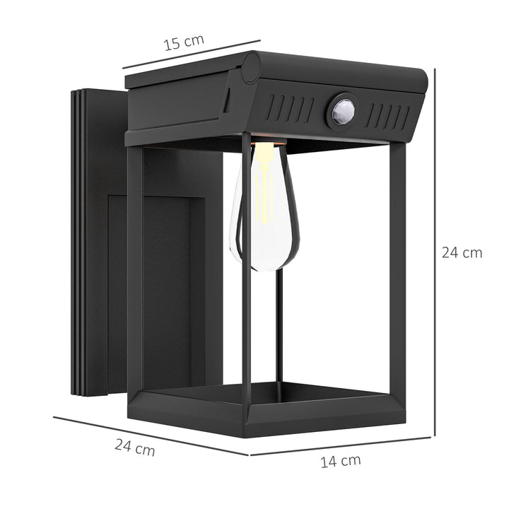 Havelampe med solcellepanel, udendørslampe, vejrbestandig, bevægelsessensor, 14 cm x 24 cm x 24 cm, sort