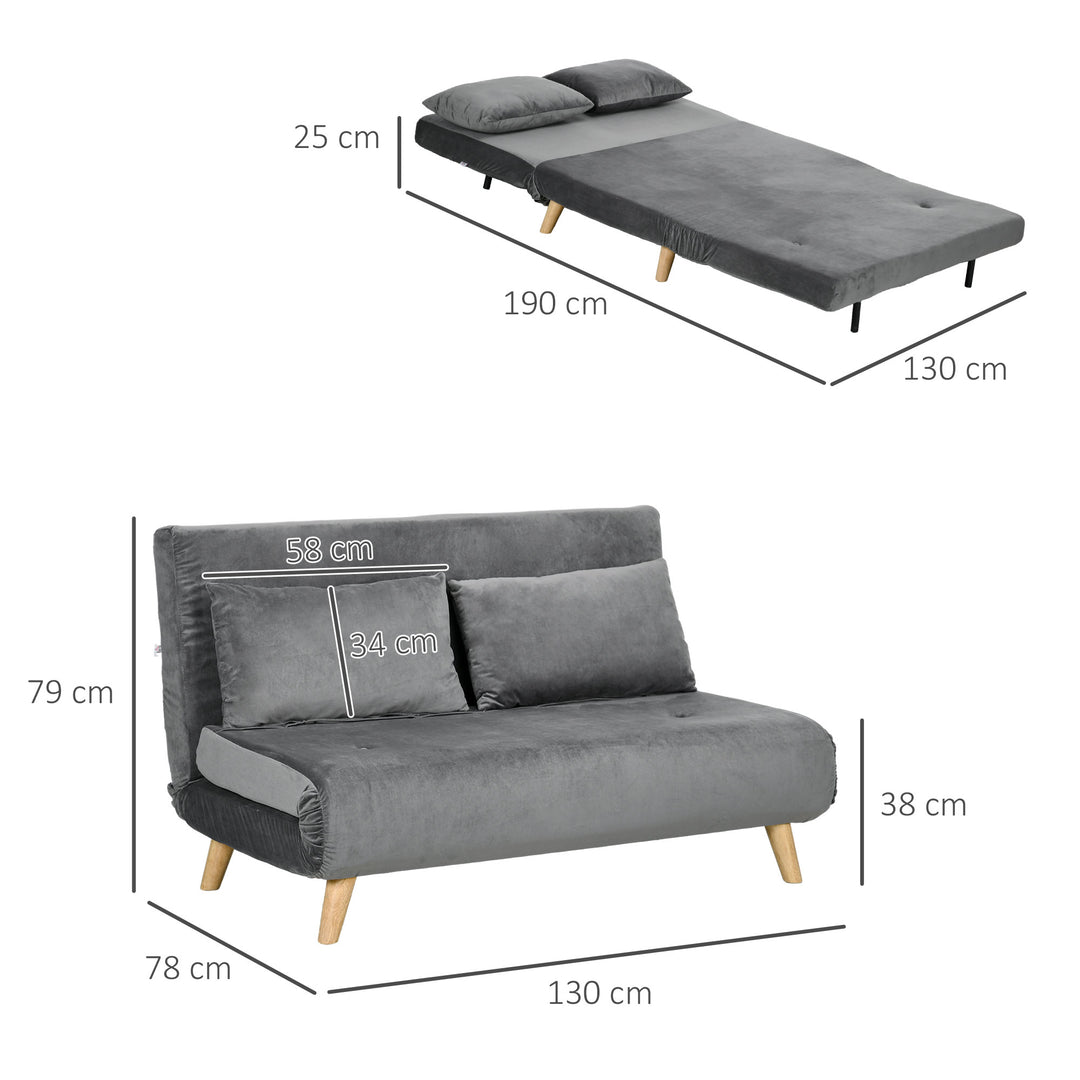 Sovesofa afslappende sofa, inkl. 2 puder, fløjlslook, 130 x 78 x 79 cm, grå