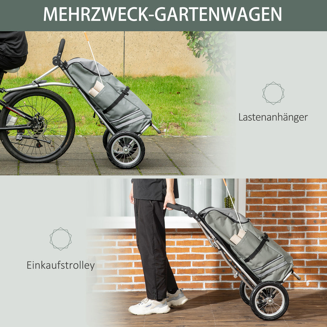 3-I-1 indkøbsvogn cykeltrailer sækkevogn, 53 x 43 x 110 cm, grå + sølv