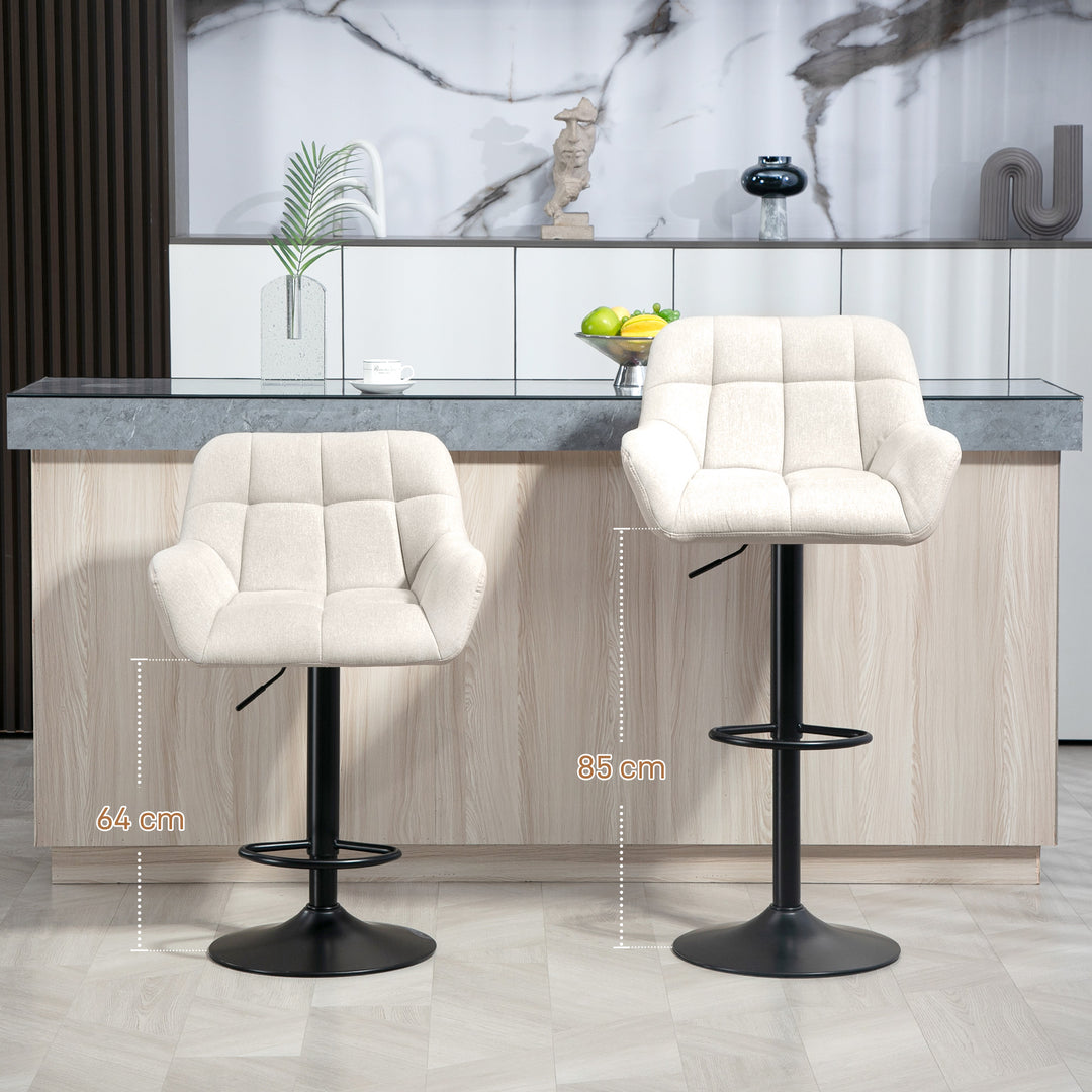 Barstolsæt med 2, retro design, højdejusterbar, kunstlæder, linnedlook, creme + sort