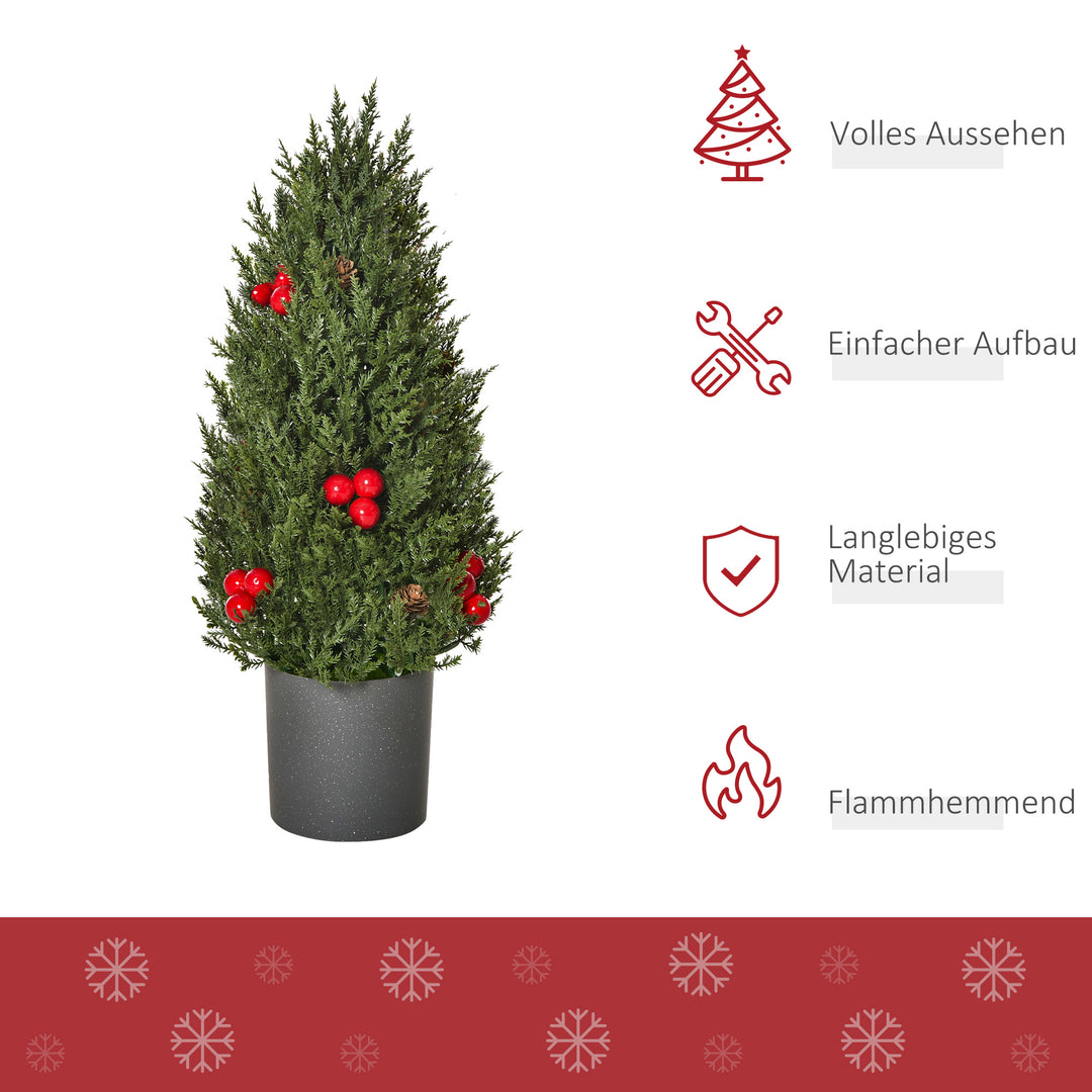 Mini juletræ med røde bær og kogler, inklusive plantekasse 27 cm x 27 cm x 47 cm, flerfarvet