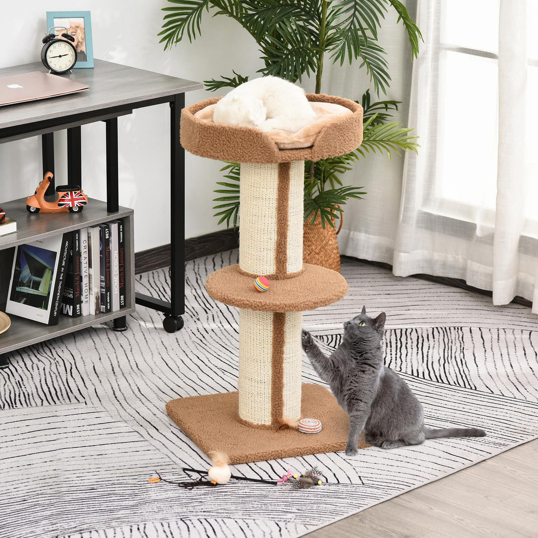 Kradsetræ 91 cm kattetårn med sisalstolper, platform, hynde, kradsetræ i flere niveauer, klatretræ, til mellemstore katte, lysebrun