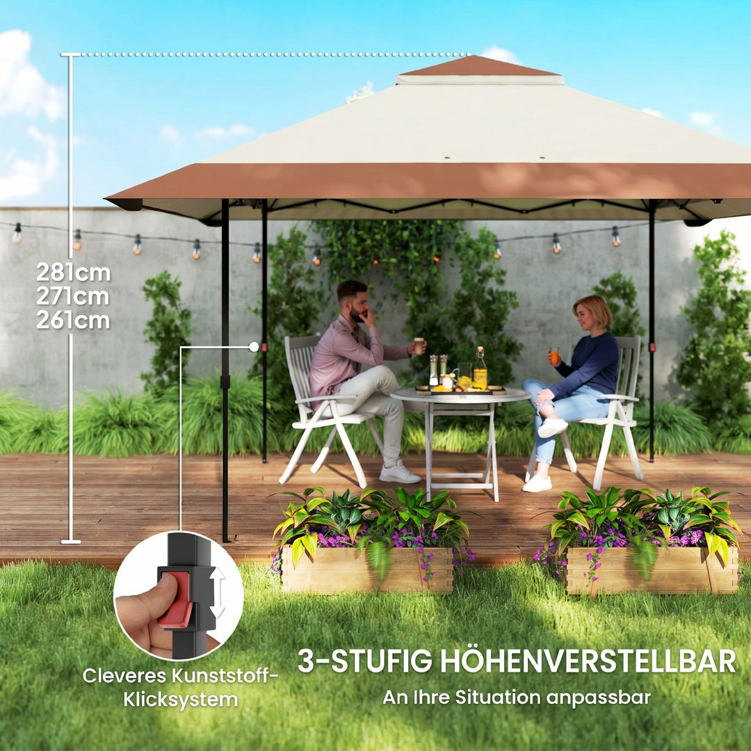 4 x 4 m havepavillon, havetelt med netvægge, UPF50+ beskyttelse, højdejusterbart partytelt, beige