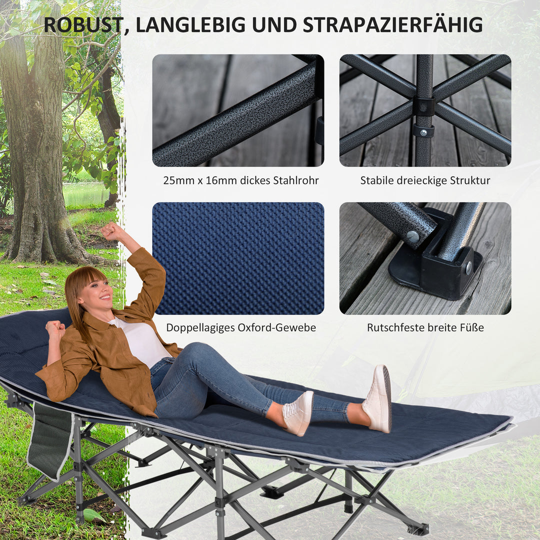 Campingseng, foldbar feltseng med pude, 188 x 64,5 x 53 cm, mørkeblå