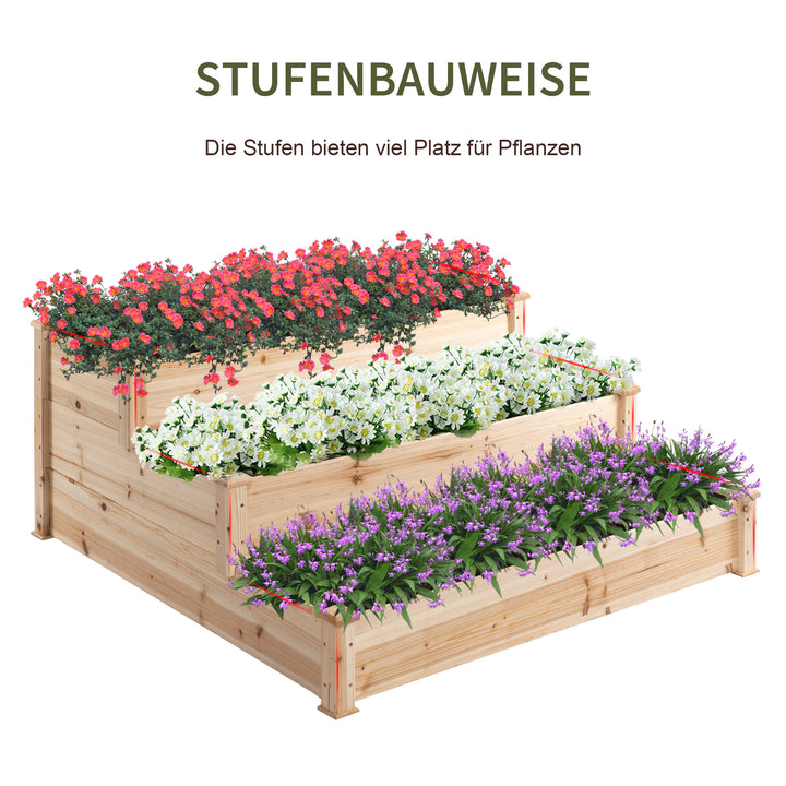 Højbed 3-lags havebed plantebed urtebed blomstertrappe til altanhaven naturlig grantræ 120 x 120 x 56 cm