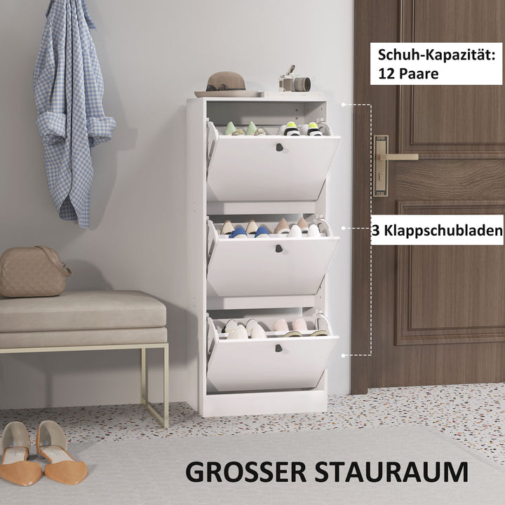Skoskab, skohylde, 3 foldbare rum, justerbar, spånplade, hvid