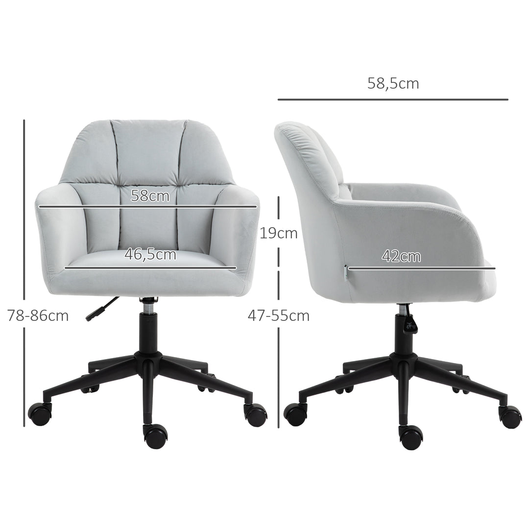 Kontorstol, ergonomisk, højdejusterbar, drejelig, fløjlslook, op til 120 kg, lysegrå