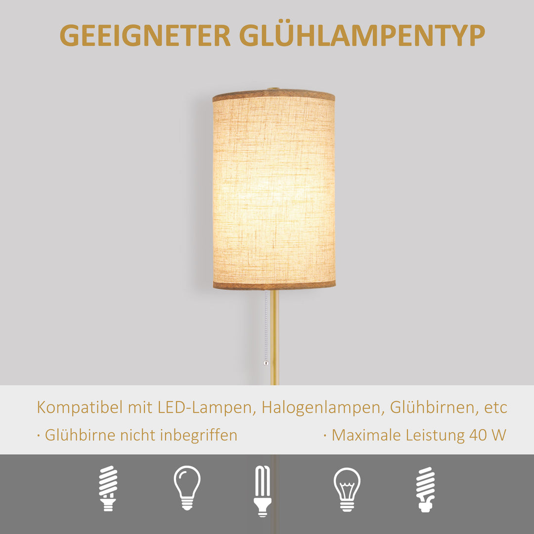 Gulvlampe, elegant stålgulvlampe med stofskærm, stuelampe, trækkædeafbryder, guld+hvid