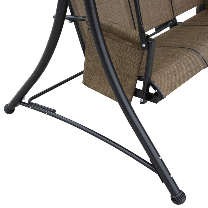 3-Personers verandagynge, havegynge med soltag, gyngebænk med opbevaring, aluminium, 196 x 128 x 172 cm, brun