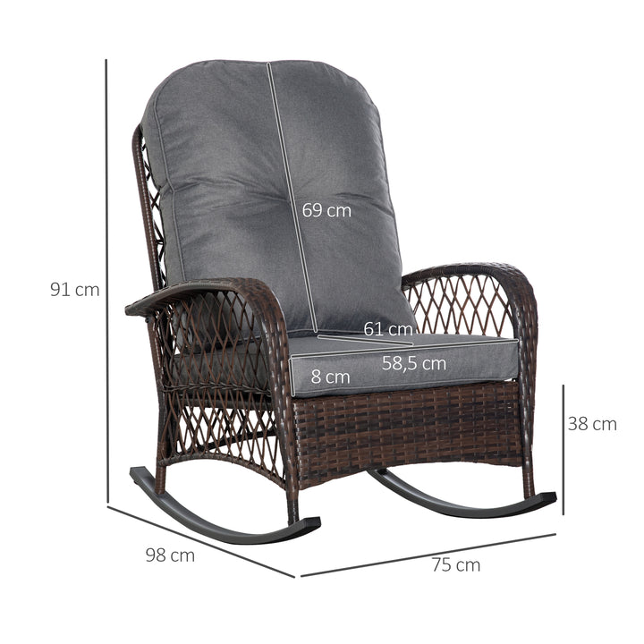 Gyngestolshynde med knaplukning, PE-rattan, stål, brun + grå