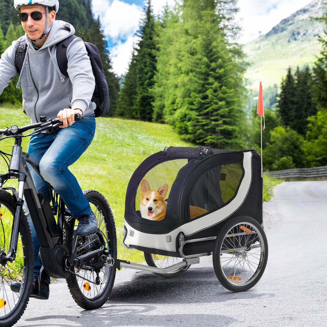 Cykeltrailer hundetrailer op til 20 kg netvindue, rullebetræk, universalkobling hvid+sort