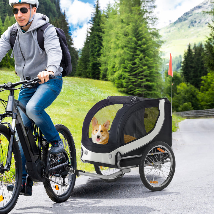 Cykeltrailer hundetrailer op til 20 kg netvindue, rullebetræk, universalkobling hvid+sort