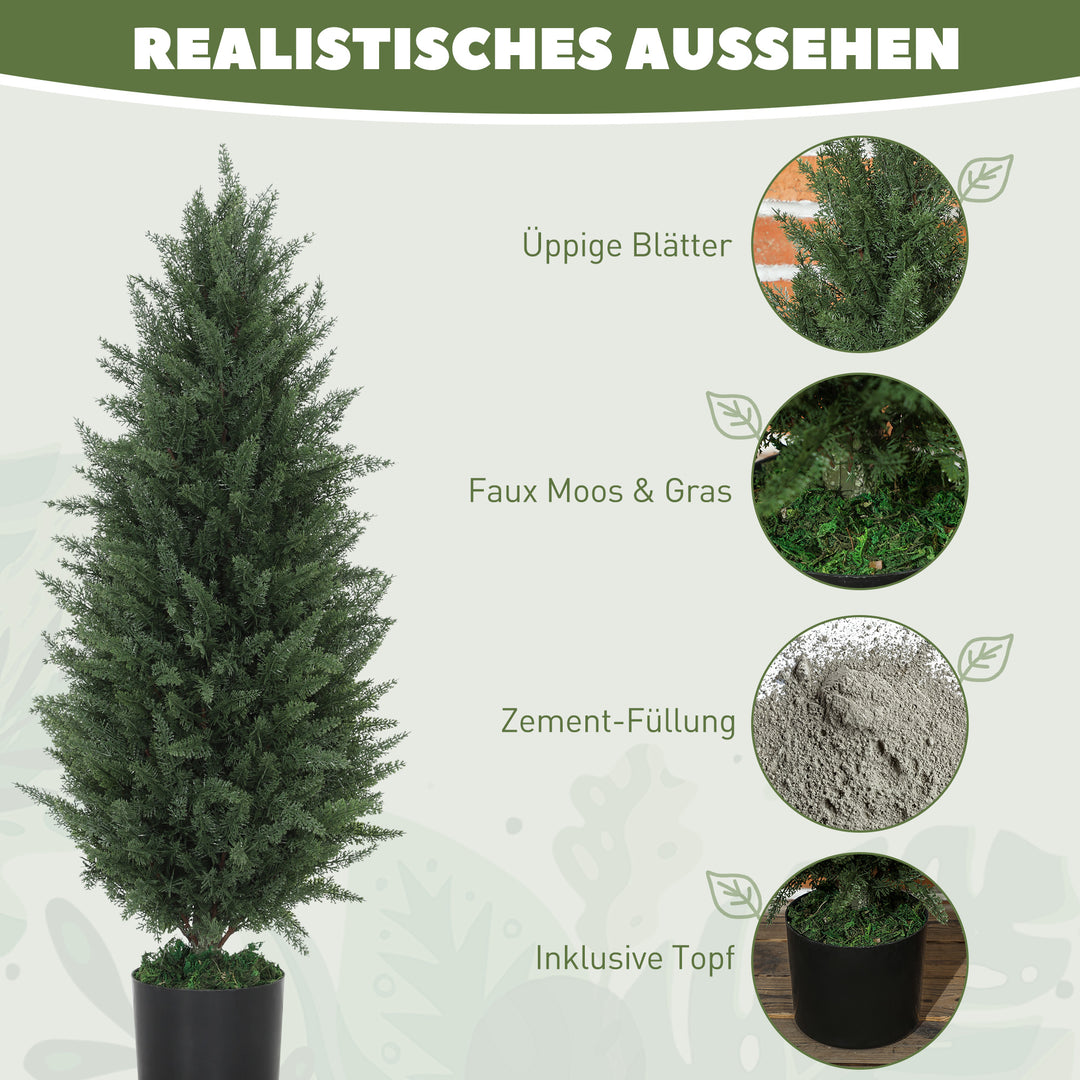 Sæt med 2 kunstige cypresser med 831 blade, med cementpotte, uv-resistent, kunstig plante, 90 cm, grøn