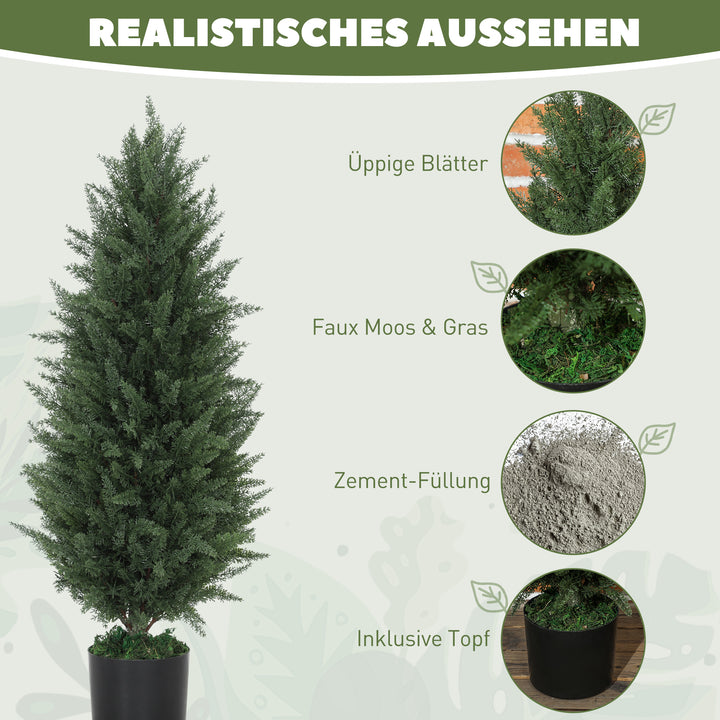 Sæt med 2 kunstige cypresser med 831 blade, med cementpotte, uv-resistent, kunstig plante, 90 cm, grøn