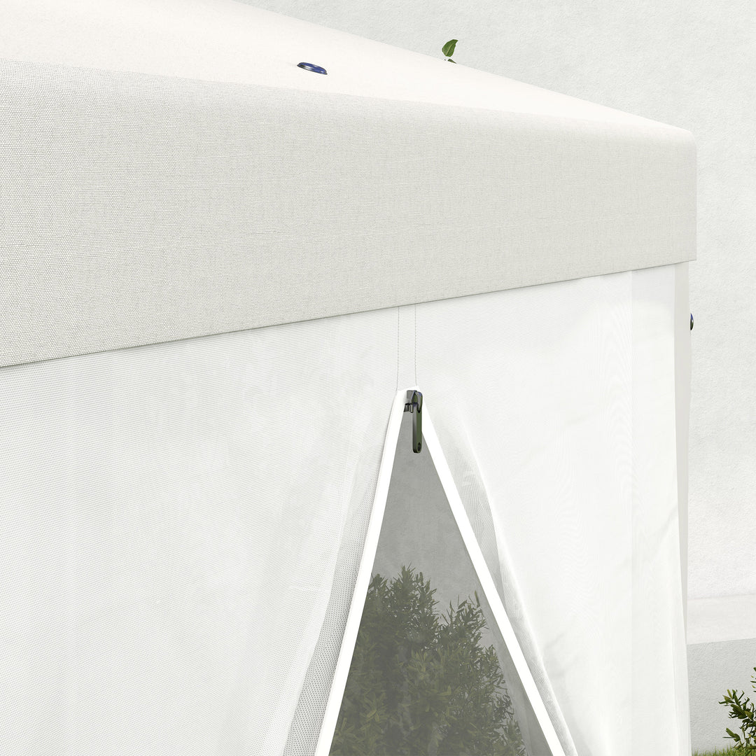 Havepavillon, sekskantet, netgardiner, metalramme, 3,94 x 3,412 x 2,5 m, cremefarvet