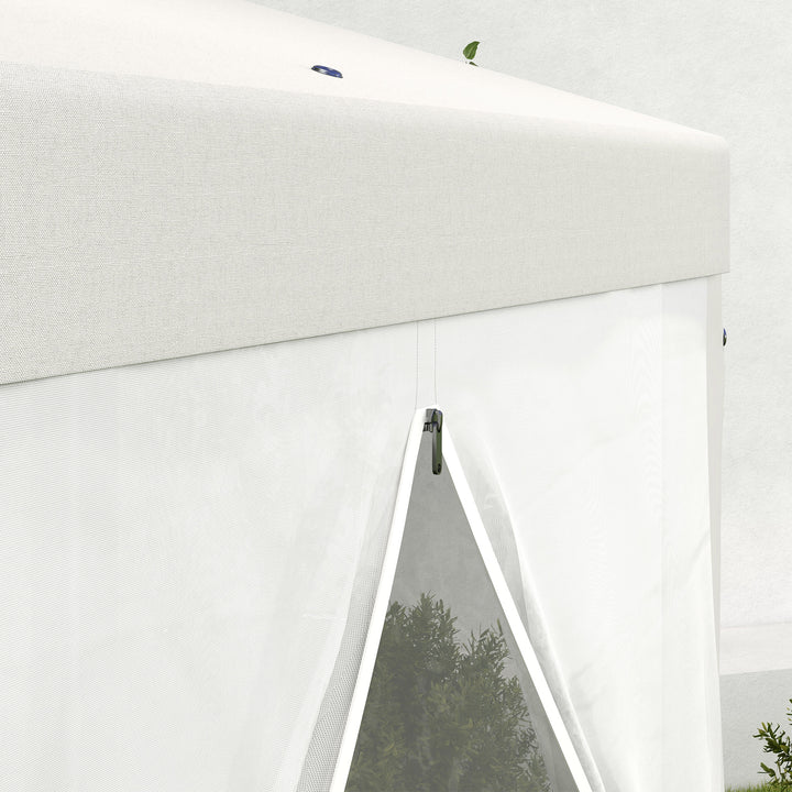 Havepavillon, sekskantet, netgardiner, metalramme, 3,94 x 3,412 x 2,5 m, cremefarvet