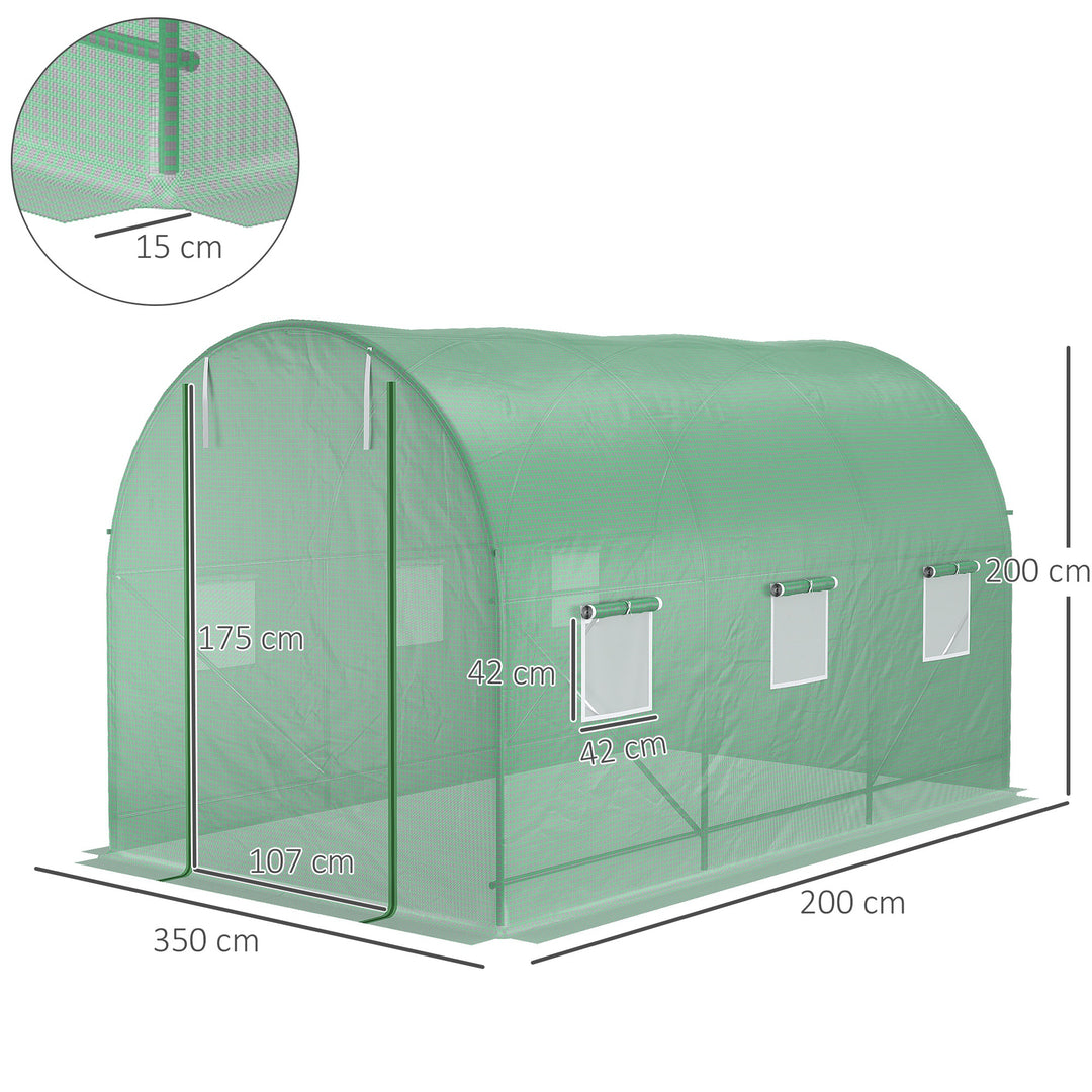 Drivhus 350x200x200cm plastdrivhus til tomathus med dør, 6 vinduer, galvaniseret stålfilmtunnel, pe, stabil drivhusplantetunnel, inklusive jordankre og reb, grøn