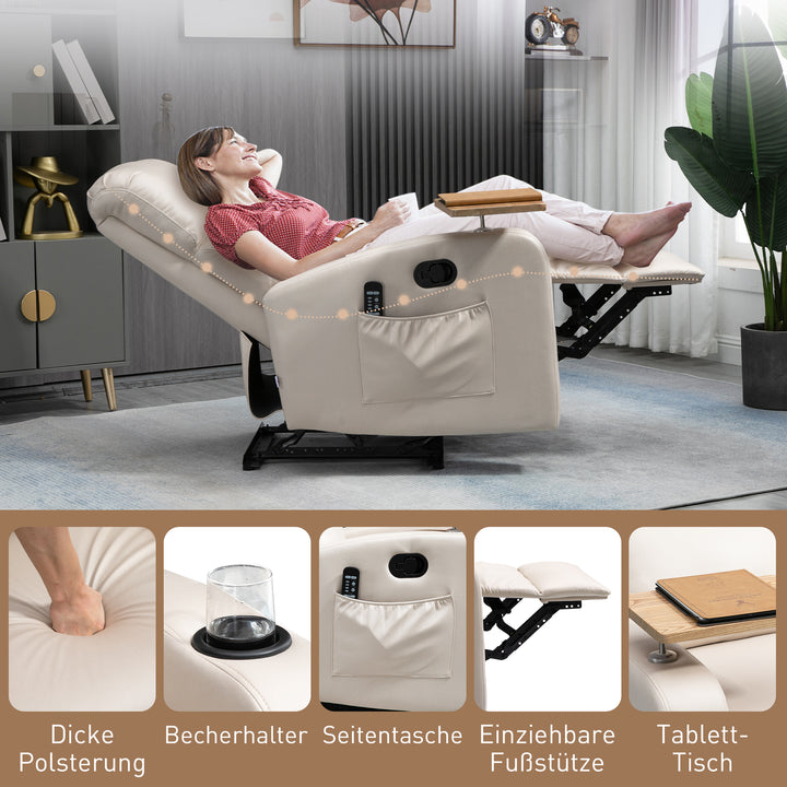 Massagestol med lænestol og klapbord, 77 cm x 93 cm x 105 cm, beige